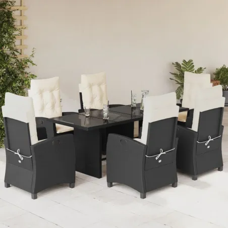 Ensemble à manger de jardin coussins 7pcs Noir Résine tressée