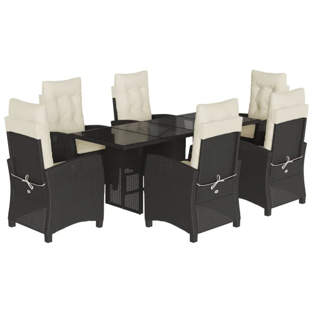 Ensemble à manger de jardin coussins 7pcs Noir Résine tressée