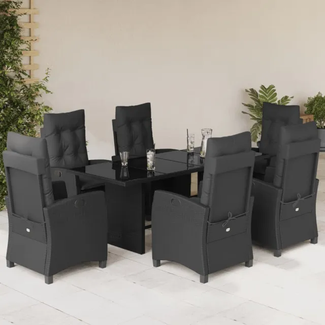 Ensemble à manger de jardin coussins 7pcs Noir Résine tressée