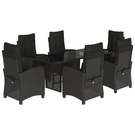 Ensemble à manger de jardin coussins 7pcs Noir Résine tressée 2