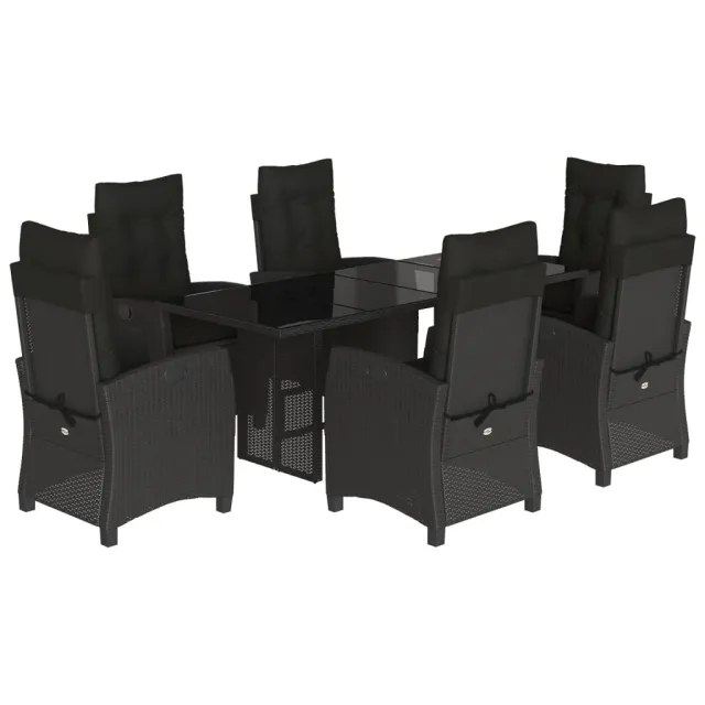 Ensemble à manger de jardin coussins 7pcs Noir Résine tressée