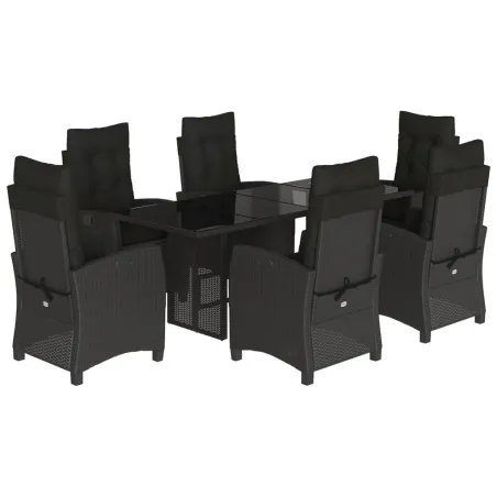 Ensemble à manger de jardin coussins 7pcs Noir Résine tressée