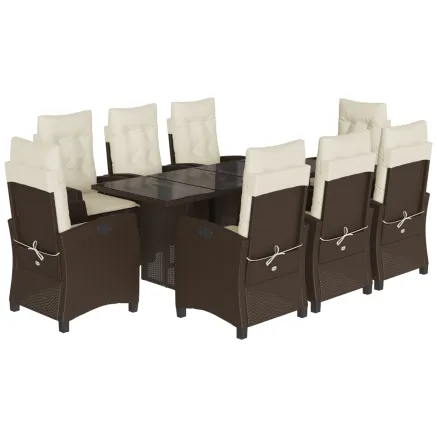 Ensemble à manger de jardin et coussins 9 pcs marron poly rotin 2