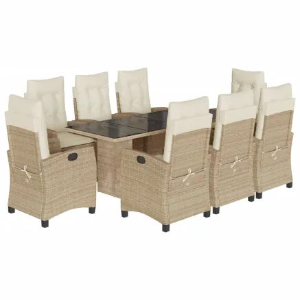 Ensemble à manger de jardin et coussins 9 pcs beige Poly rotin 2