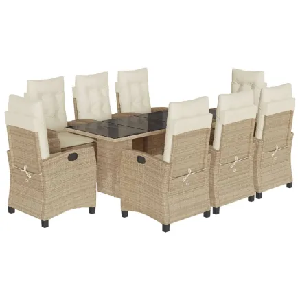 Ensemble à manger de jardin et coussins 9 pcs beige Poly rotin 2