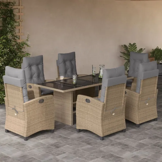 Ensemble à manger de jardin coussins 7 pcs mélange beige rotin