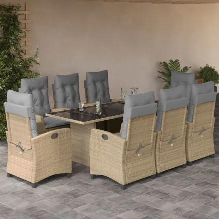 Ensemble à manger de jardin et coussins 9 pcs mélange beige