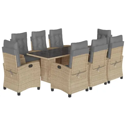 Ensemble à manger de jardin et coussins 9 pcs mélange beige 2