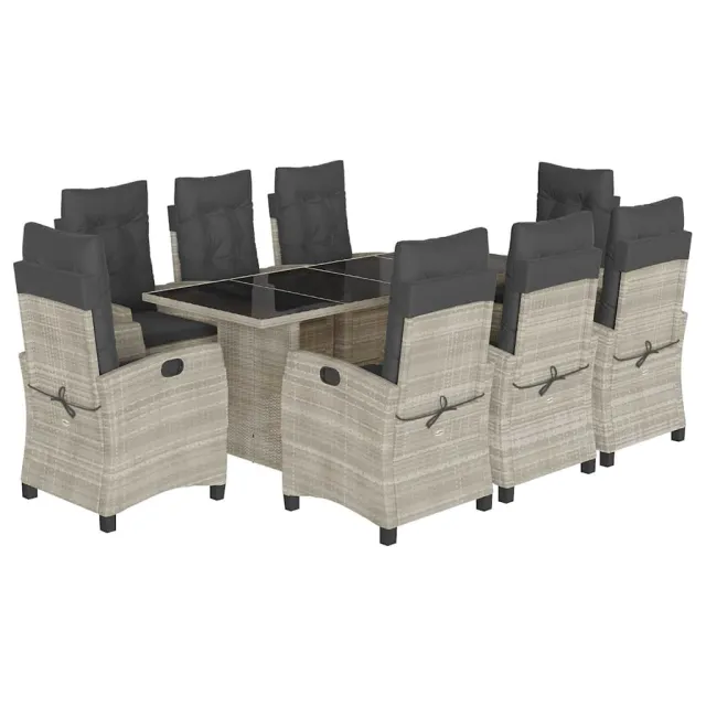 Ensemble à manger de jardin et coussins 9 pcs gris clair rotin