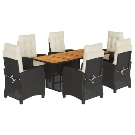 Ensemble à manger de jardin coussins 7pcs Noir Résine tressée 2