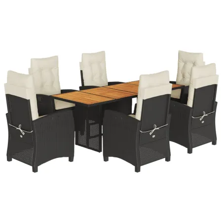 Ensemble à manger de jardin coussins 7pcs Noir Résine tressée