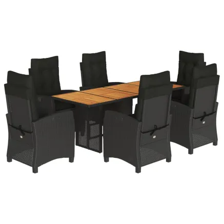 Ensemble à manger de jardin coussins 7pcs Noir Résine tressée 2