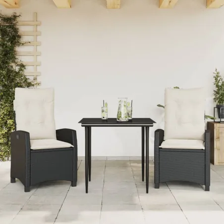 Ensemble à manger de jardin avec coussins 3 pcs Noir