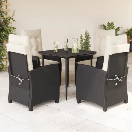 Ensemble à manger de jardin coussins 5pcs Noir Résine tressée