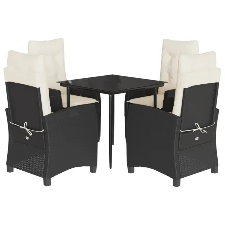 Ensemble à manger de jardin coussins 5pcs Noir Résine tressée