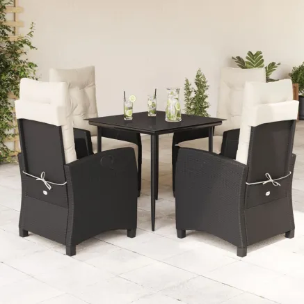 Ensemble à manger de jardin coussins 5pcs Noir Résine tressée