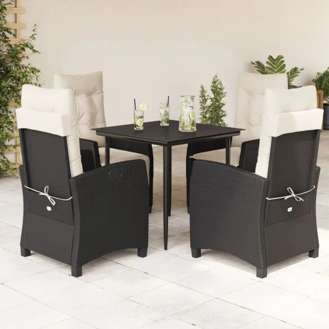 Ensemble à manger de jardin coussins 5pcs Noir Résine tressée