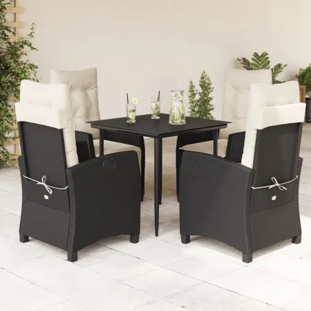 Ensemble à manger de jardin coussins 5pcs Noir Résine tressée