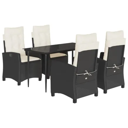 Ensemble à manger de jardin coussins 5pcs Noir Résine tressée 2