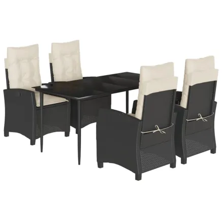 Ensemble à manger de jardin coussins 5pcs Noir Résine tressée 2