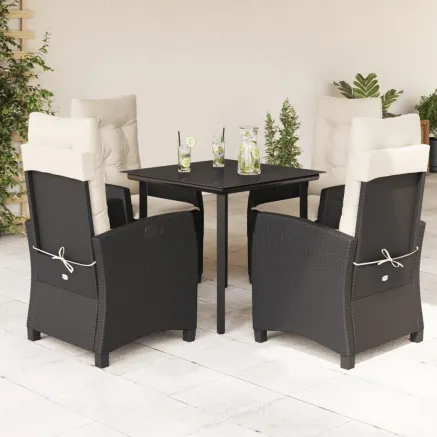 Ensemble à manger de jardin coussins 5pcs Noir Résine tressée