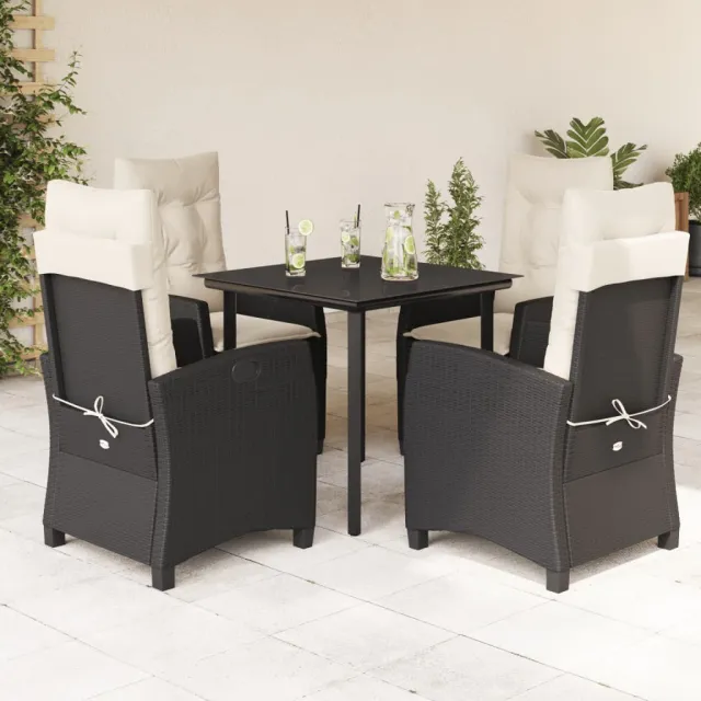 Ensemble à manger de jardin coussins 5pcs Noir Résine tressée