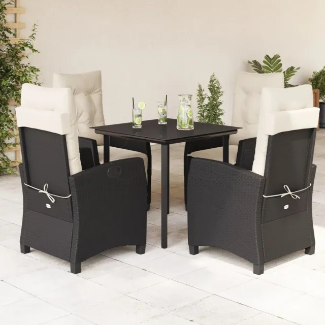 Ensemble à manger de jardin coussins 5pcs Noir Résine tressée