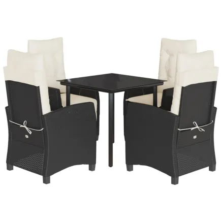 Ensemble à manger de jardin coussins 5pcs Noir Résine tressée 2