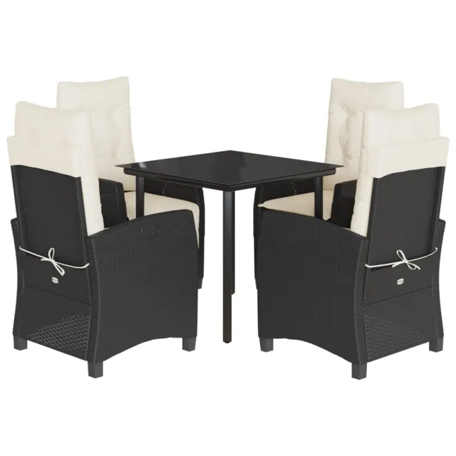 Ensemble à manger de jardin coussins 5pcs Noir Résine tressée