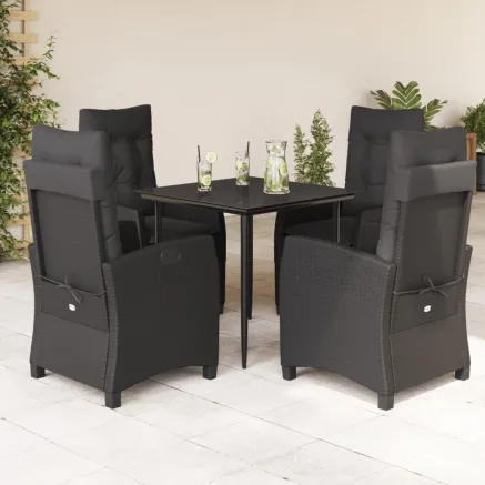 Ensemble à manger de jardin coussins 5pcs Noir Résine tressée