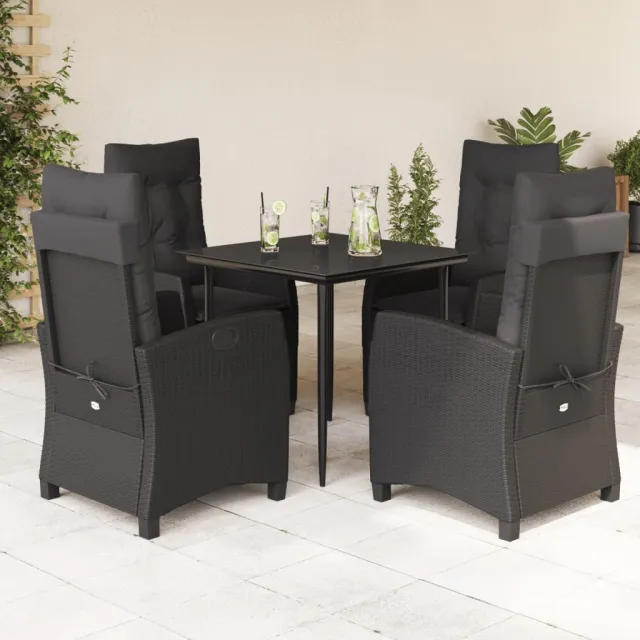 Ensemble à manger de jardin coussins 5pcs Noir Résine tressée