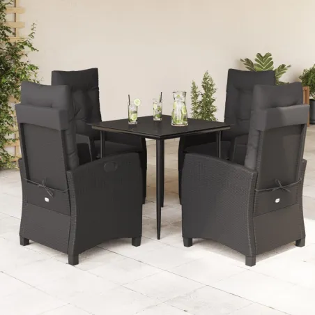 Ensemble à manger de jardin coussins 5pcs Noir Résine tressée