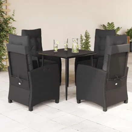 Ensemble à manger de jardin coussins 5pcs Noir Résine tressée