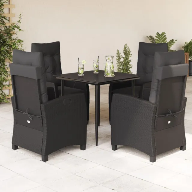 Ensemble à manger de jardin coussins 5pcs Noir Résine tressée