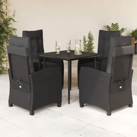 Ensemble à manger de jardin coussins 5pcs Noir Résine tressée