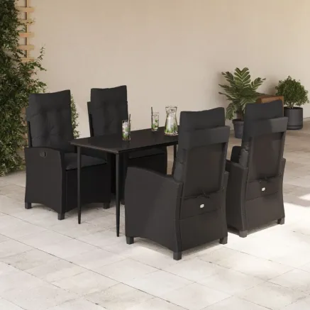 Ensemble à manger de jardin coussins 5pcs Noir Résine tressée