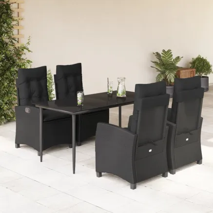 Ensemble à manger de jardin coussins 5pcs Noir Résine tressée