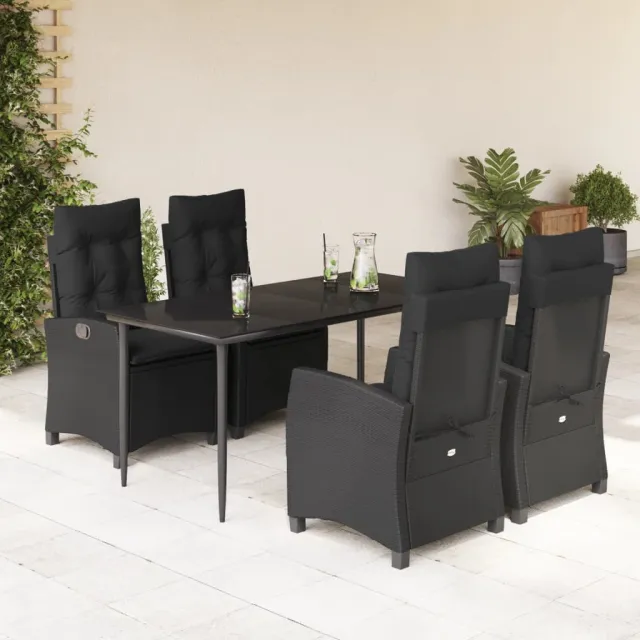 Ensemble à manger de jardin coussins 5pcs Noir Résine tressée