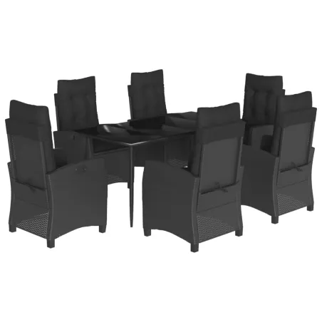 Ensemble à manger de jardin coussins 7pcs Noir Résine tressée