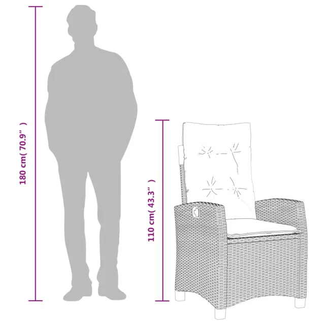 Ensemble à manger de jardin coussins 7pcs Noir Résine tressée