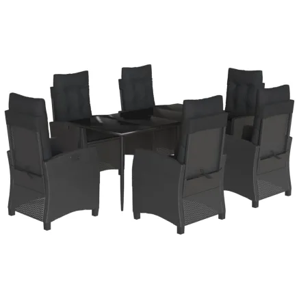 Ensemble à manger de jardin coussins 7pcs Noir Résine tressée 2