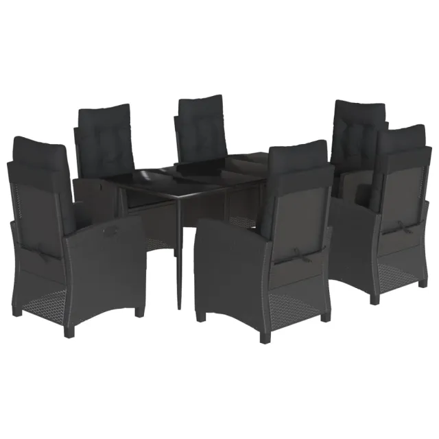 Ensemble à manger de jardin coussins 7pcs Noir Résine tressée