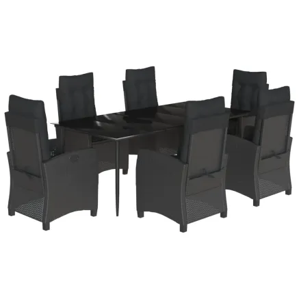 Ensemble à manger de jardin coussins 7pcs Noir Résine tressée 2