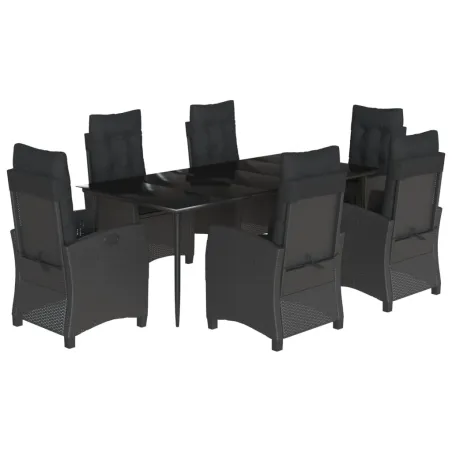 Ensemble à manger de jardin coussins 7pcs Noir Résine tressée