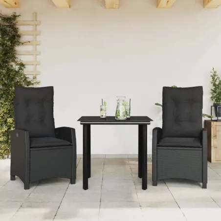 Ensemble à manger de jardin avec coussins 3 pcs Noir