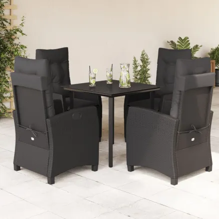 Ensemble à manger de jardin coussins 5pcs Noir Résine tressée