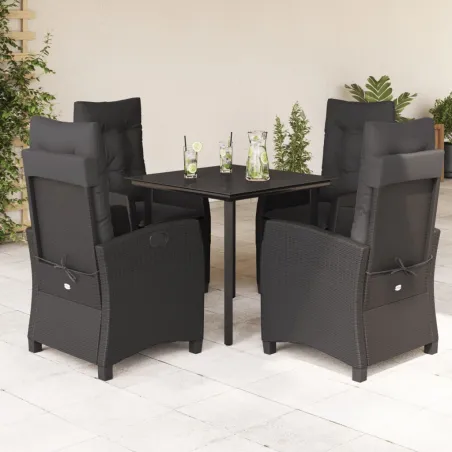 Ensemble à manger de jardin coussins 5pcs Noir Résine tressée