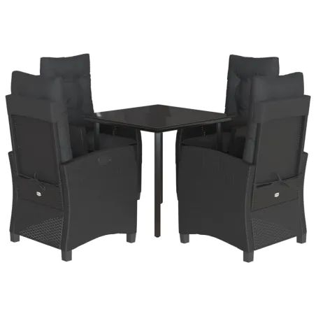 Ensemble à manger de jardin coussins 5pcs Noir Résine tressée