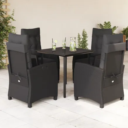 Ensemble à manger de jardin coussins 5pcs Noir Résine tressée