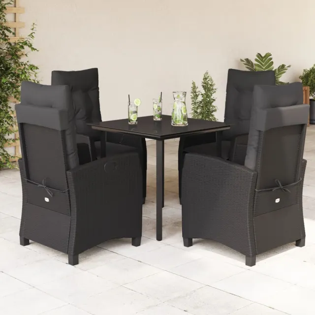 Ensemble à manger de jardin coussins 5pcs Noir Résine tressée